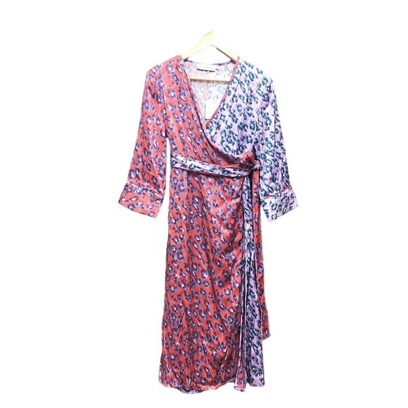Rachel Antonoff Dress Willow Purple Orange Color Block Leopard Wrap xs NEW - Picture 1 of 9